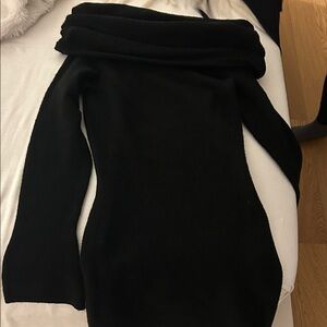 SER.O.YA Black Off-the-Shoulder Knit Sweater Dress